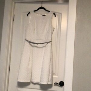 Beautiful White Above the Knee Silver Belted Dress
